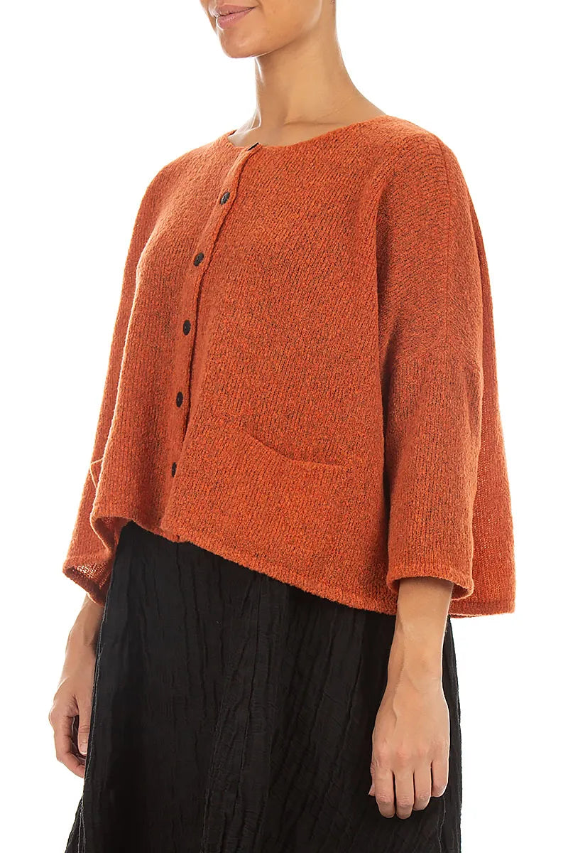 Kurze lockere Strickjacke aus Wolle in Orange