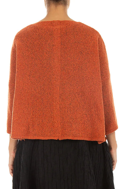 Kurze lockere Strickjacke aus Wolle in Orange
