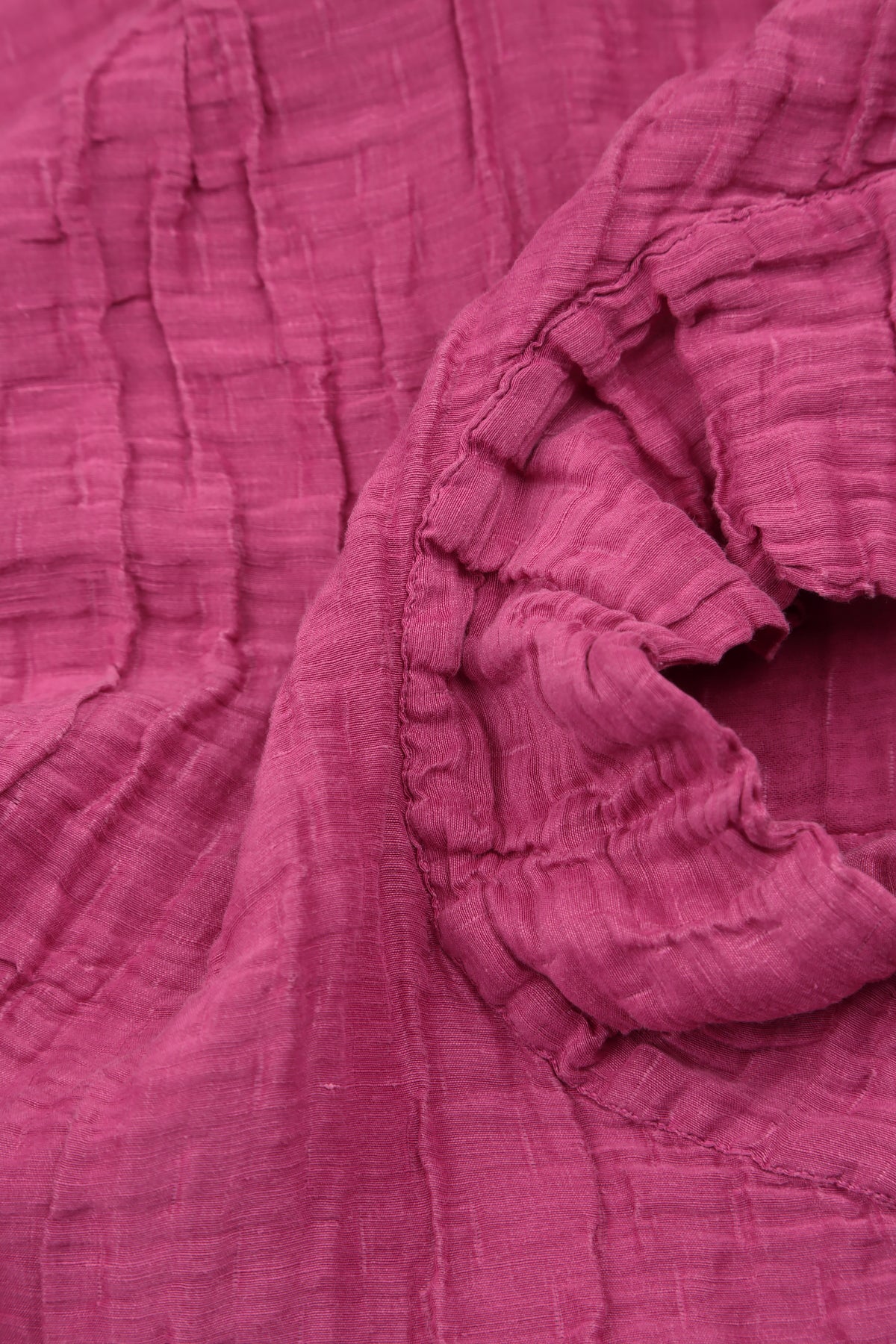 Short Sleeves Cowl Neck Fuchsia Crinkled Silk Linen Dress 7