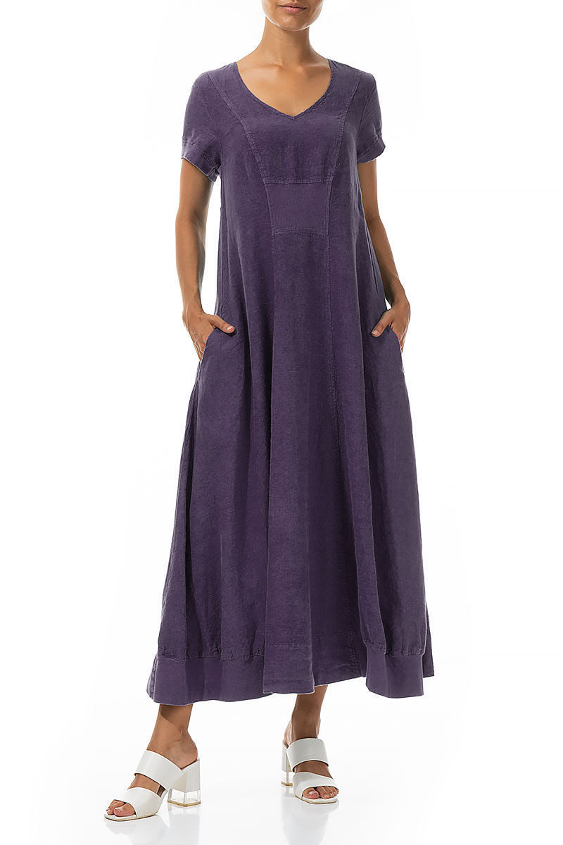 Short Sleeves Amethyst Linen Maxi Dress 4