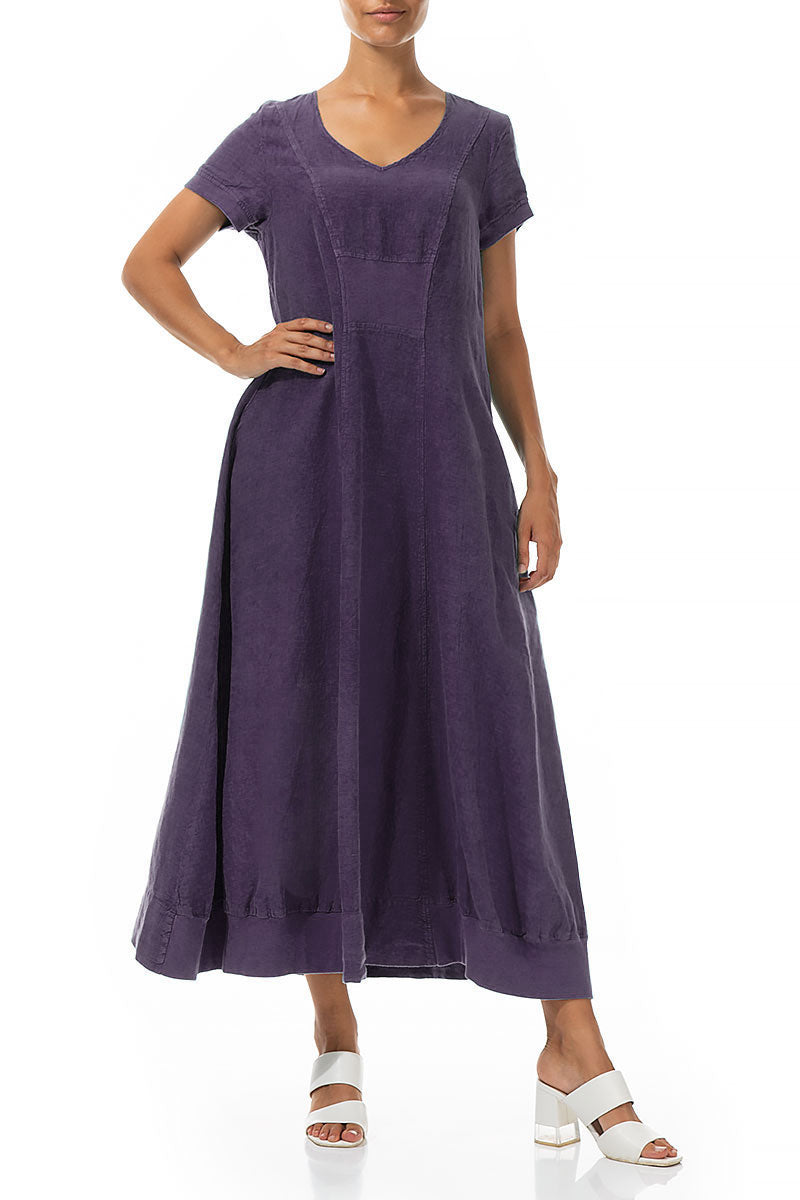 Short Sleeves Amethyst Linen Maxi Dress 5