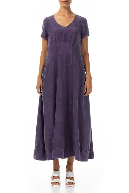 Short Sleeves Amethyst Linen Maxi Dress 1