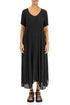 Short Sleeves Flared Black Silk Viscose Dress 1