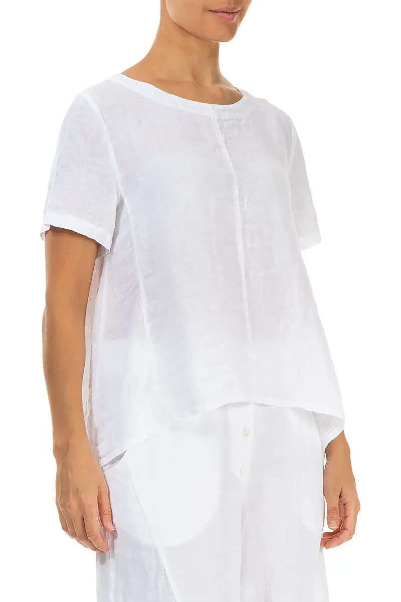 Short Sleeves Flared White Linen Top 3