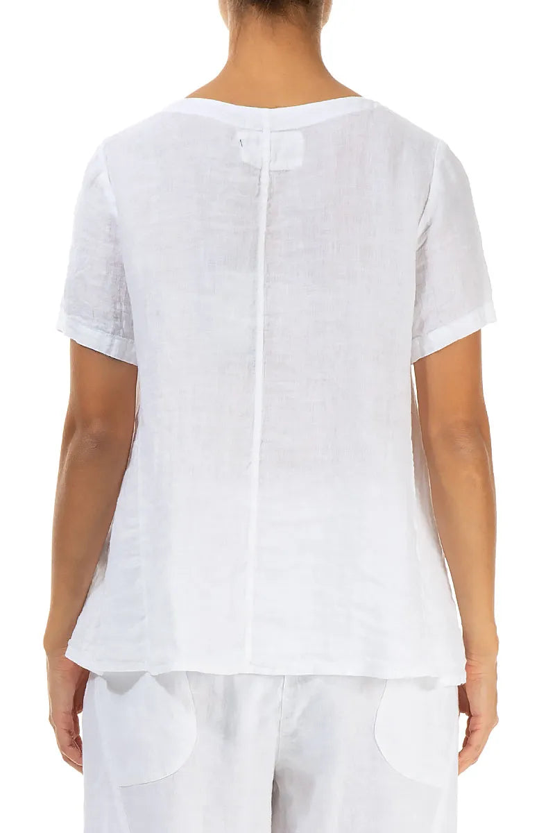 Short Sleeves Flared White Linen Top 2