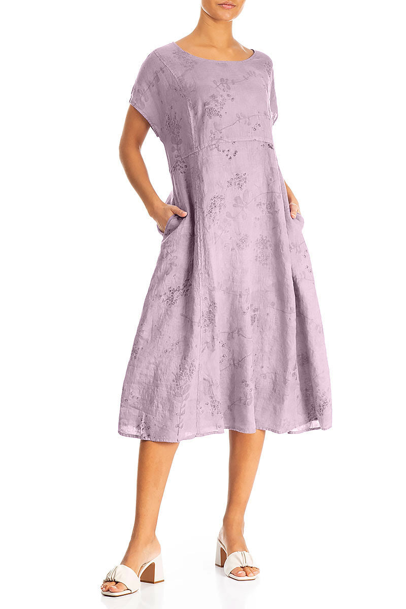 Short Sleeves Lilac Blossom Linen Dress 5