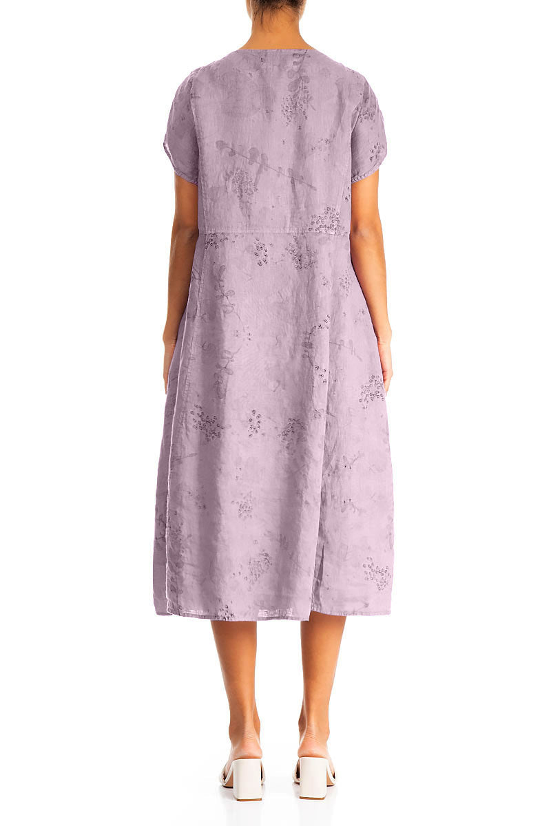 Short Sleeves Lilac Blossom Linen Dress 2