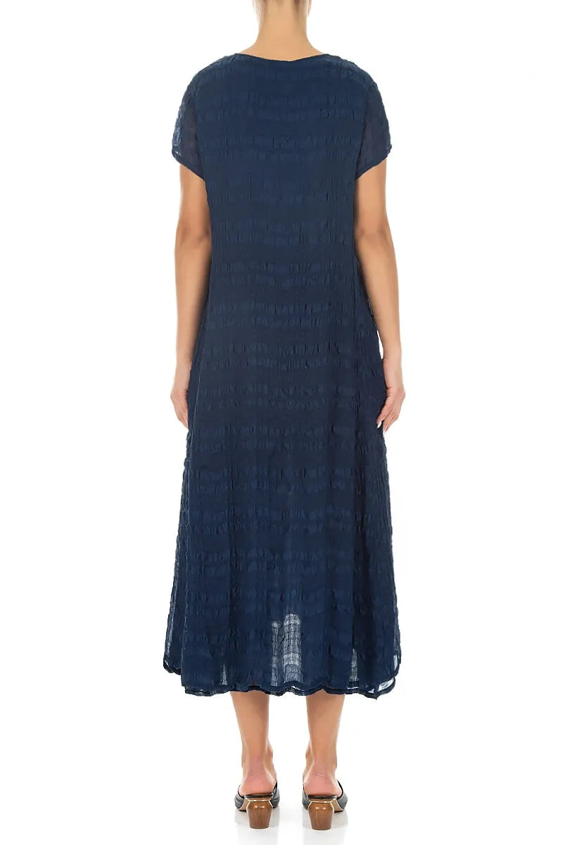 Short Sleeves Navy Light Silk Dress 2