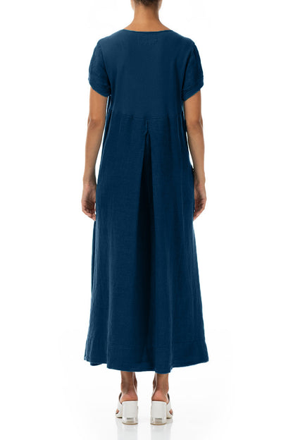 Short Sleeves Navy Linen Maxi Dress 2