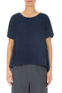 Short Sleeves Flared Navy Linen Top 1