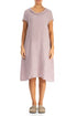 Short Sleeves Cowl Neck Pink Check Linen Midi Dress 1