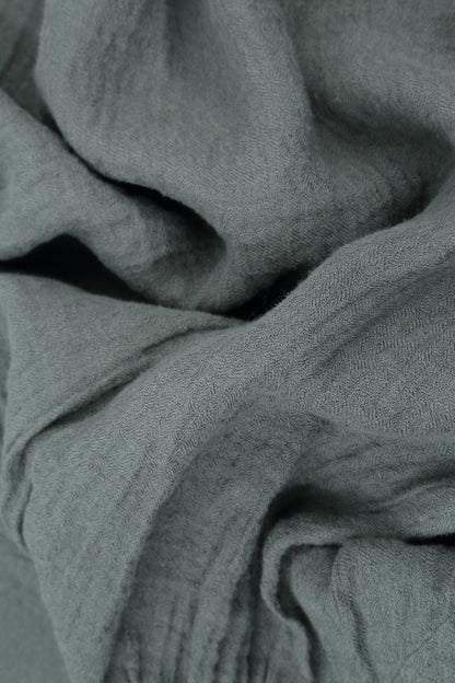 Short Sleeves Sage Crêpe Linen Blouse 5