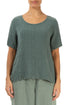 Short Sleeves Sage Linen Viscose Blouse 1