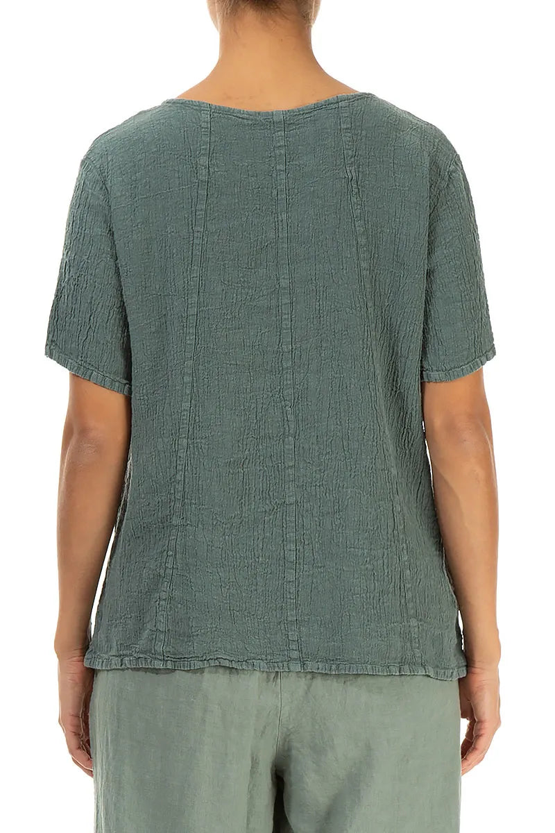 Short Sleeves Sage Linen Viscose Blouse 2