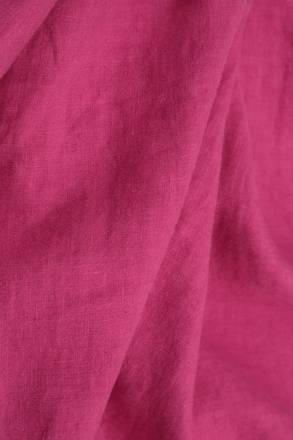 Short Sleeves Sculpted Fuchsia Linen Dress 5