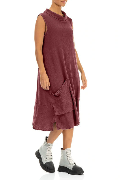 Side Pocket Antique Ruby Linen Viscose Dress 3