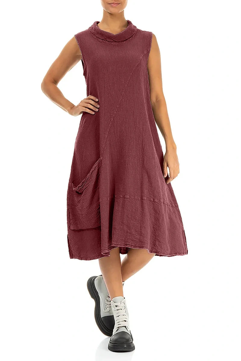 Side Pocket Antique Ruby Linen Viscose Dress 4