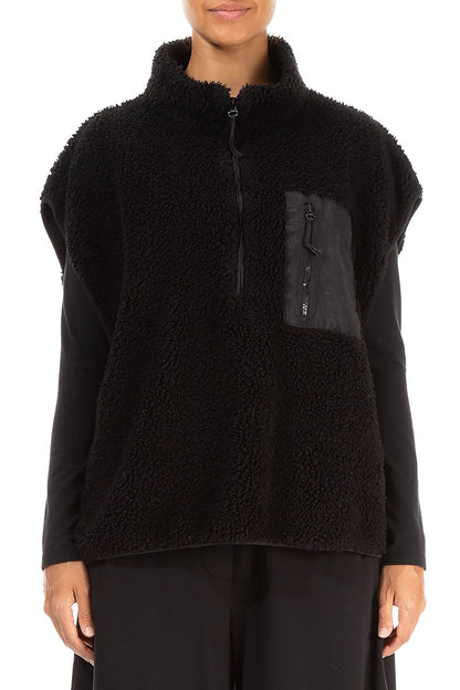 Side Pocket Black Teddy Cotton Gilet 1