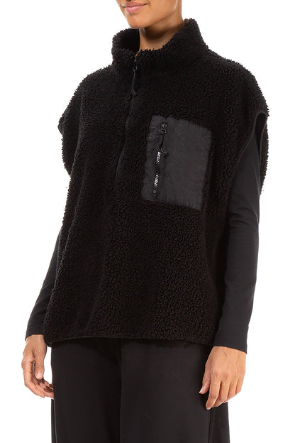 Side Pocket Black Teddy Cotton Gilet 3