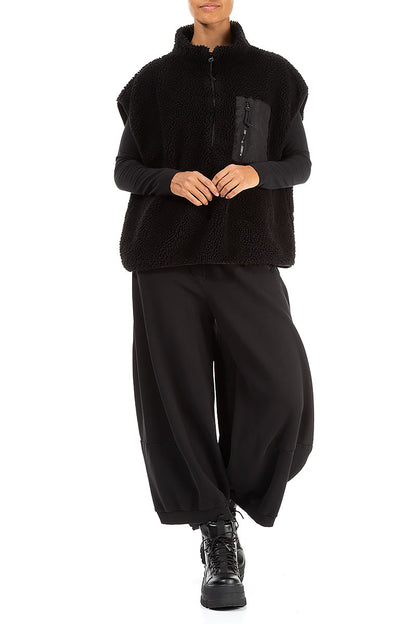 Side Pocket Black Teddy Cotton Gilet 4