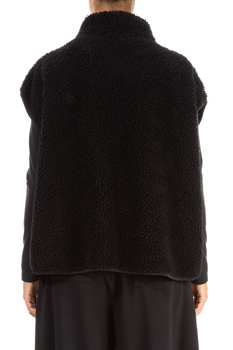 Side Pocket Black Teddy Cotton Gilet 2