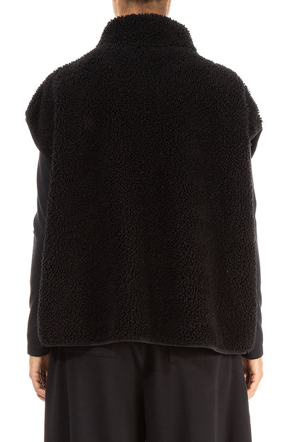 Side Pocket Black Teddy Cotton Gilet 2