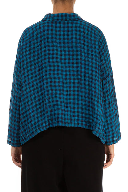 Side Pocket Blue Check Linen Shirt 2