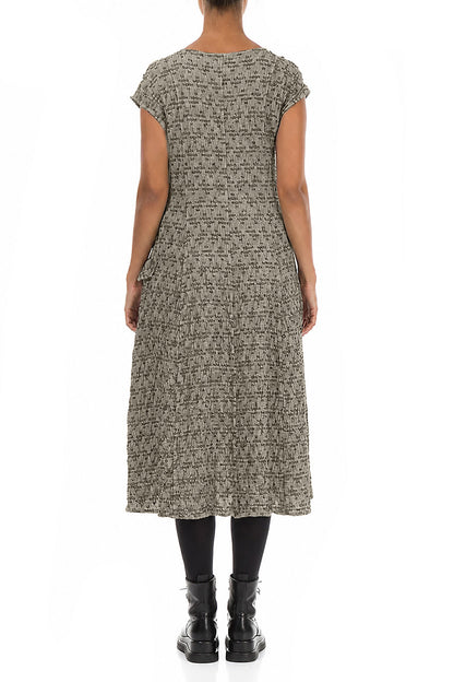 Side Pocket Geometric Texture Olive Grey Linen Dress 2