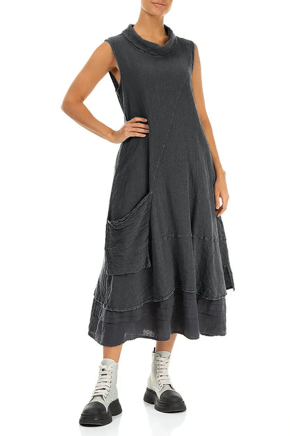 Side Pocket Graphite Linen Viscose Dress 5