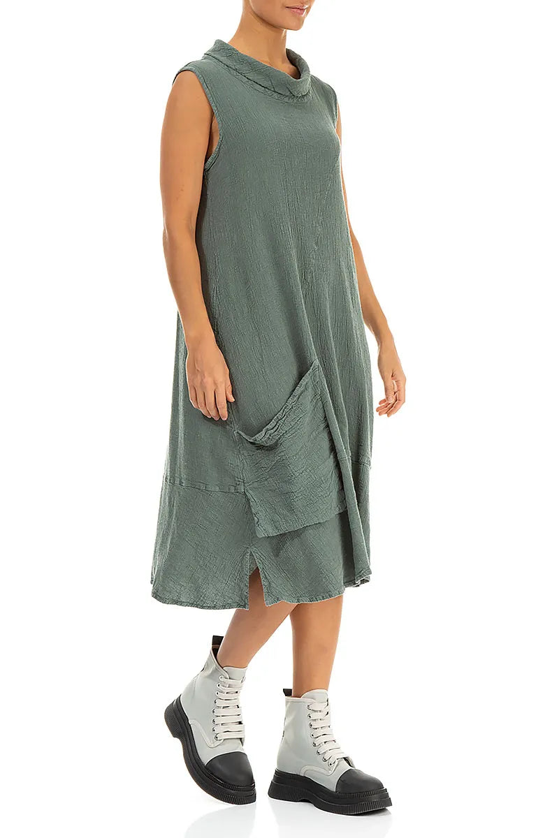 Side Pocket Sage Linen Viscose Dress 4