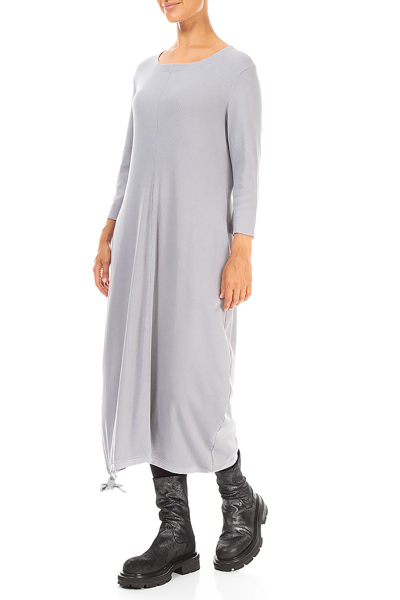 Side Tie Balloon Light Grey Cotton Dress 3