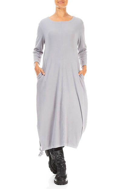 Side Tie Balloon Light Grey Cotton Dress 4