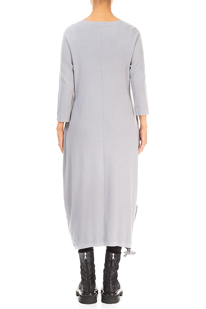 Side Tie Balloon Light Grey Cotton Dress 2