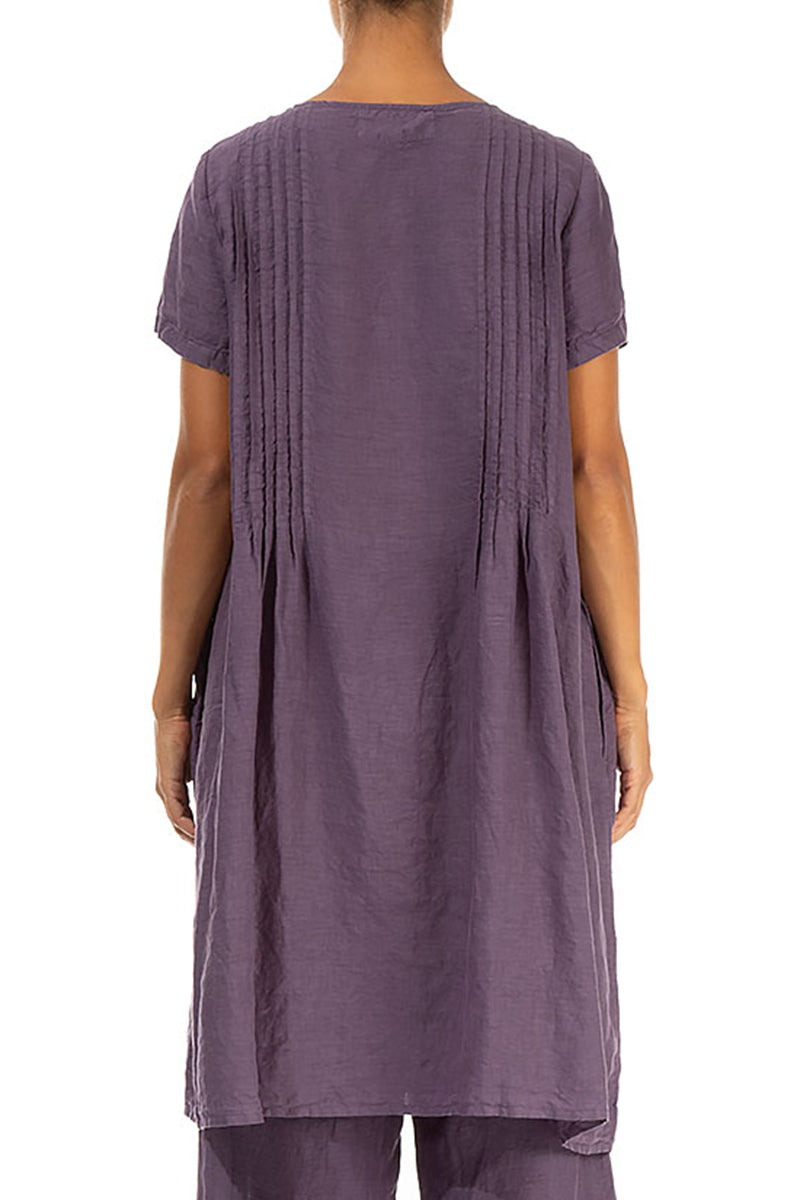 Side Tuck Amethyst Linen Tunic Dress 2