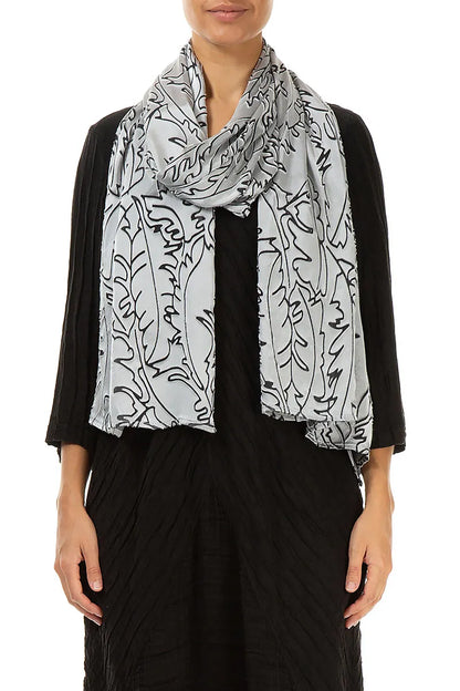 Silver Devoré Feather Silk Scarf 1