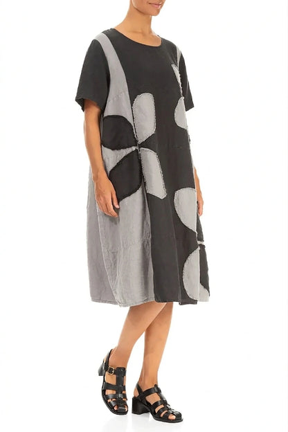 Silver Grey Petal Linen Dress 3