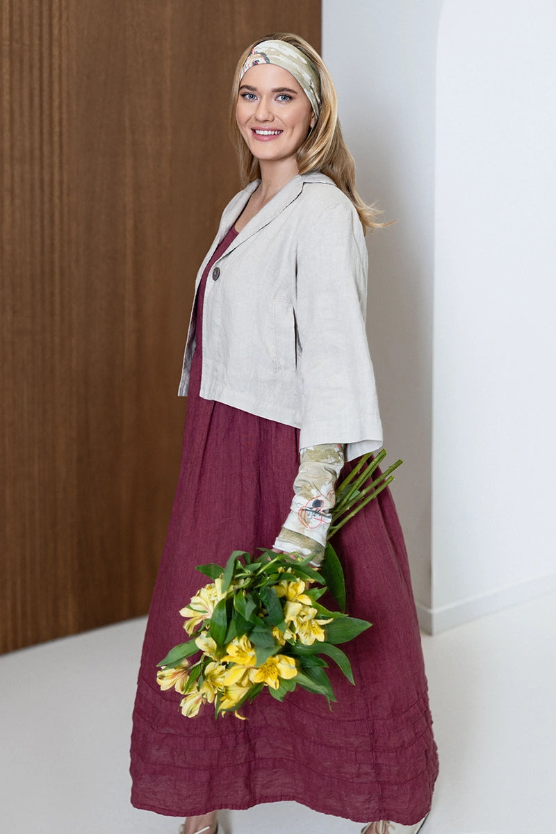 Single Button Beige Linen Blazer Jacket 8
