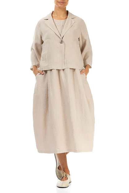 Single Button Beige Linen Blazer Jacket 4