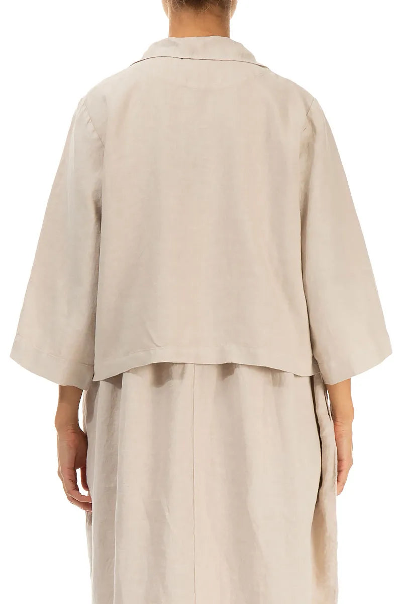 Single Button Beige Linen Blazer Jacket 2