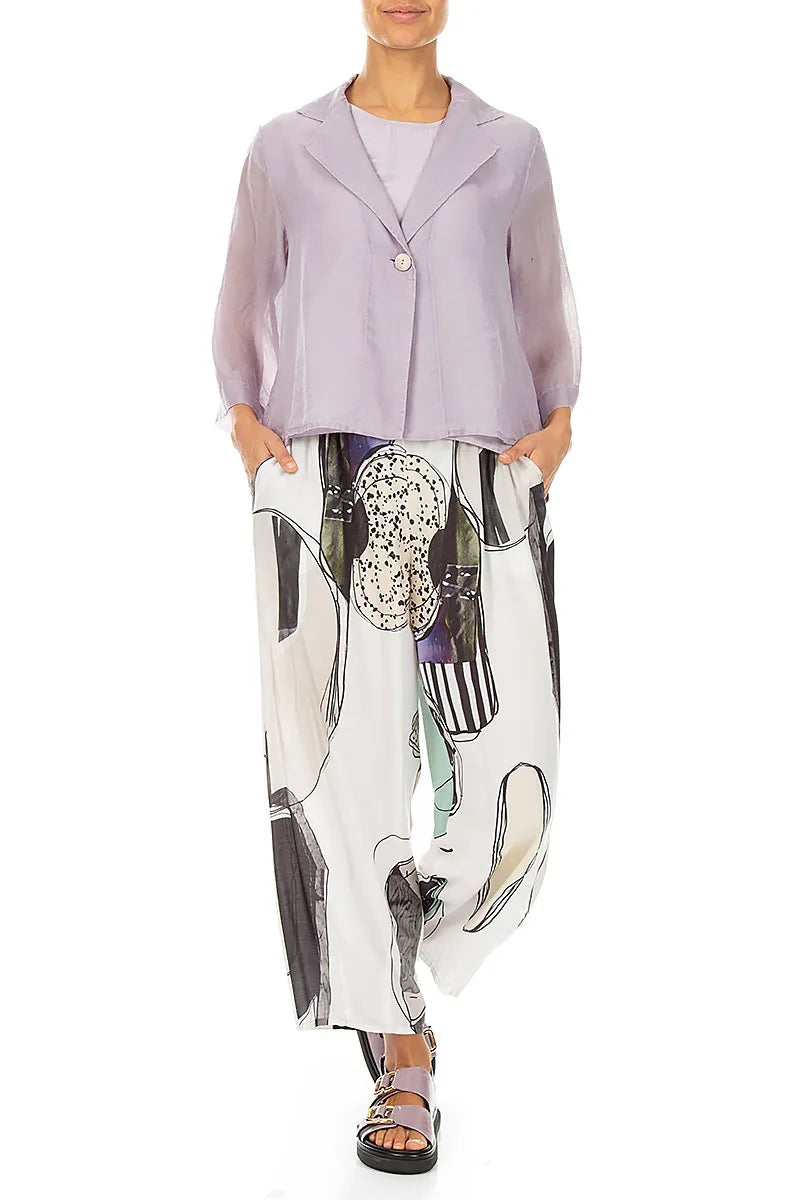 Single Button Lilac Silk Cotton Blazer Jacket 4