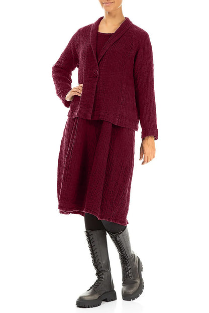 Single Button Ruby Textured Linen Jacket