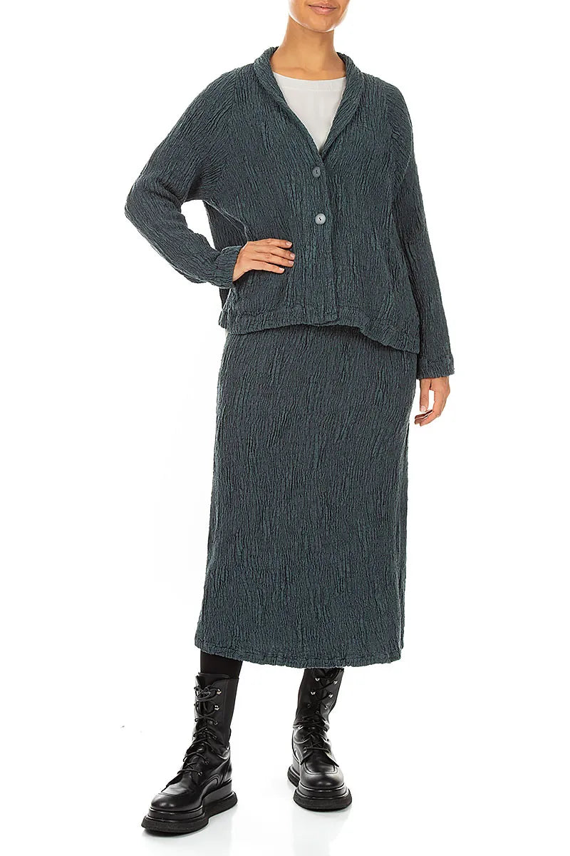 Veste en soie et lin texturés ardoise boutonnée