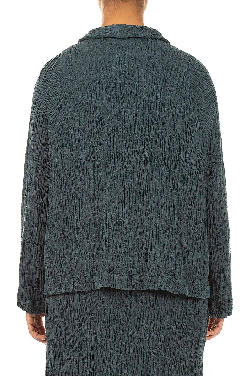 Veste en soie et lin texturés ardoise boutonnée