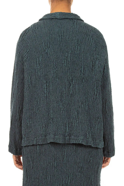 Veste en soie et lin texturés ardoise boutonnée