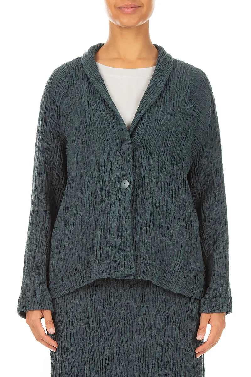 Veste en soie et lin texturés ardoise boutonnée
