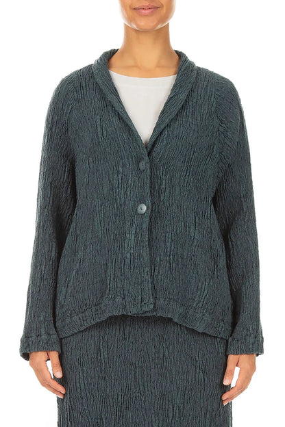 Veste en soie et lin texturés ardoise boutonnée