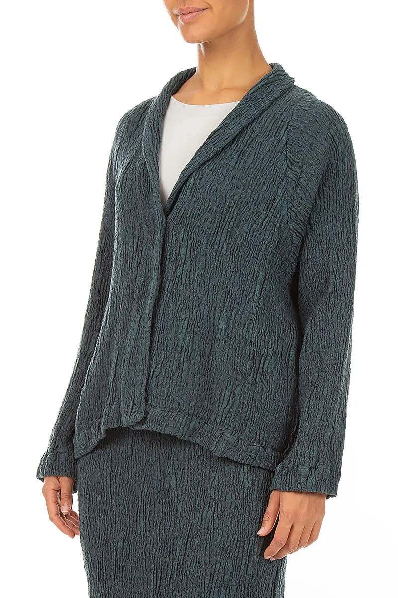 Veste en soie et lin texturés ardoise boutonnée