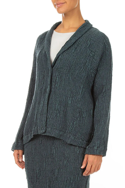 Veste en soie et lin texturés ardoise boutonnée