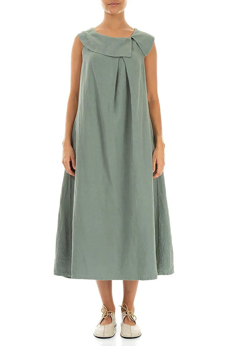 Sleeveless A-line Sage Linen Dress 1