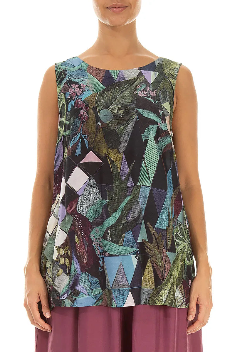 Sleeveless Art Mosaic Silk Bamboo Top 1